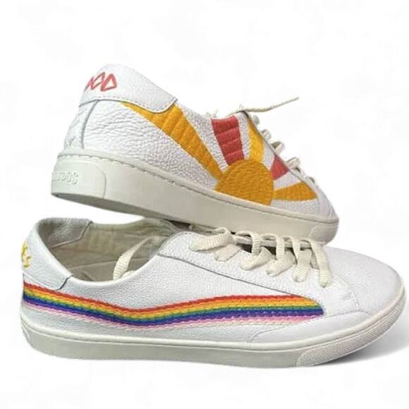 Soludos Good Vibes Rainbow Sun Embroidered Leather Sneakers Low Top Women’s 8 - Picture 1 of 6